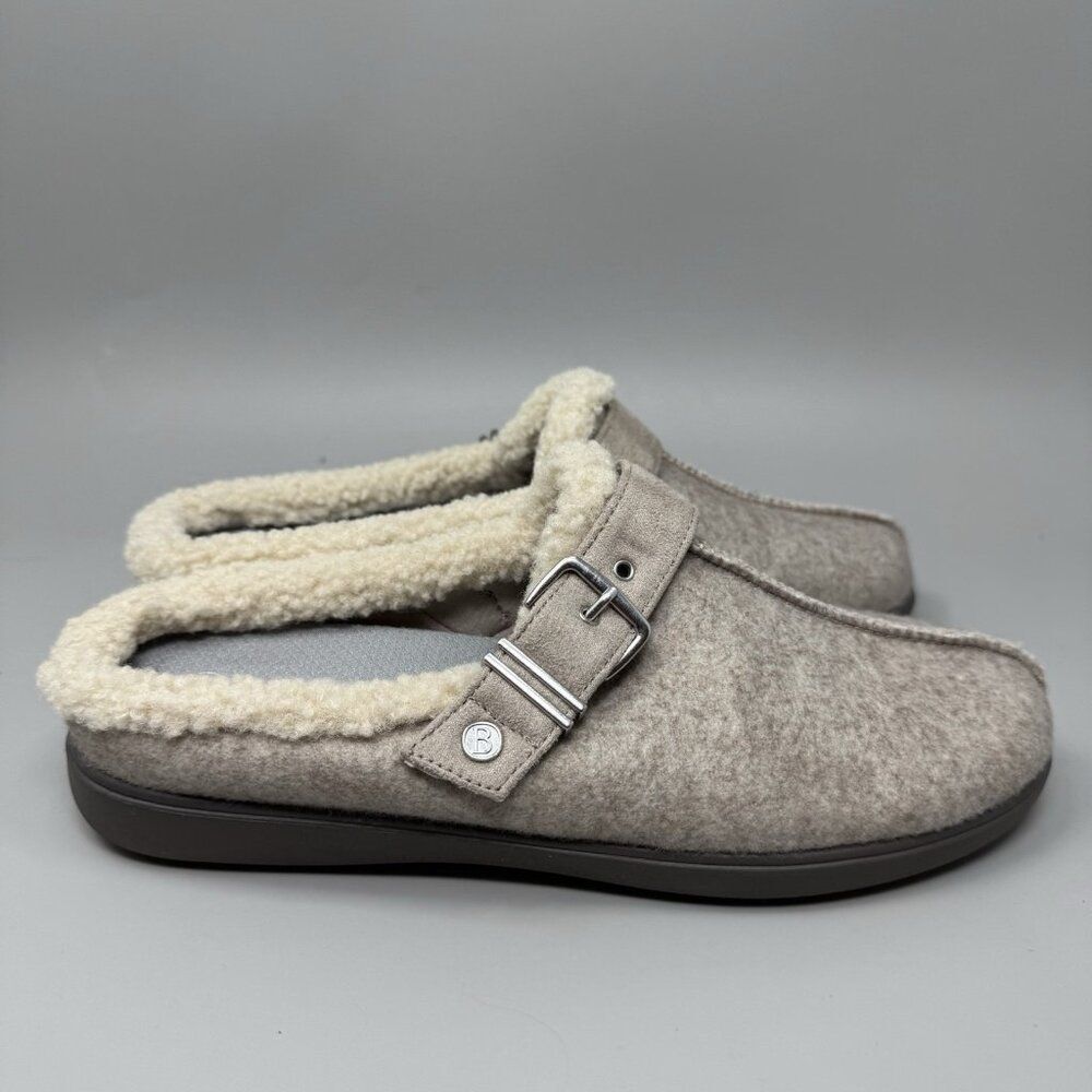 BZees Eternity Cozy Mule Women's 8.5M Gray Sherpa Top Buckle Slip On